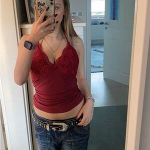 Chic Lace Trimmed Camisole in Deep Red